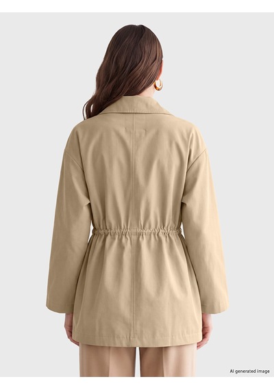 Lcw Modest Haki Gömlek Yaka Oversize Kadın Trençkot