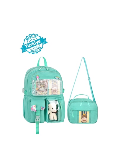 Waddell Kawaii Kore Tarzı Aksesuarlı İlkokul Sırt Ve Beslenme Çantası Su Yeşili 25002 Yeşil