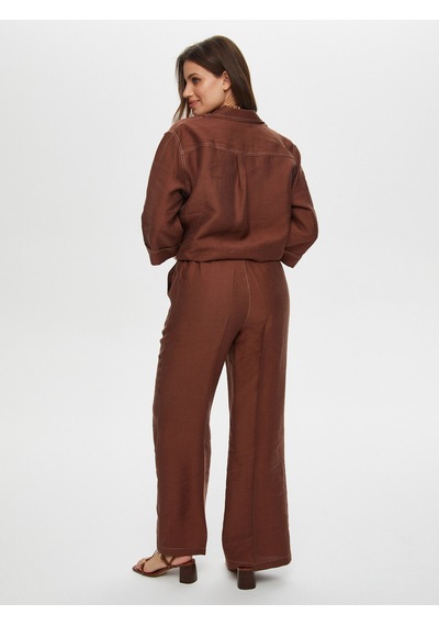 Faik Sönmez Wide Leg Fit Ütü İzli Tensel Keten Pantolon S25pnt018 Us25pnt01830 Kahve