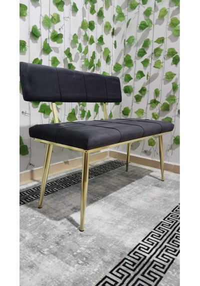 Özcan Metal Metal Ayaklı Sırtlı Gold Mutfak Salon Antre Yatak Odası Puf Bank Oturak Bench Antrasitgri