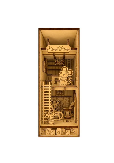 Mouse House Diorama Book Nook Ahşap Maket Seti Dıy Miniatür Fare Evi Peri Led'li Kitaplık Dekoru