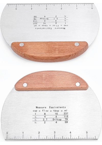 Ahşap Saplı Çelik Hamur Kesici - Kazıyıcı Spatula- Ölçekli Çelik Spatula - 1 Adet Gümüş