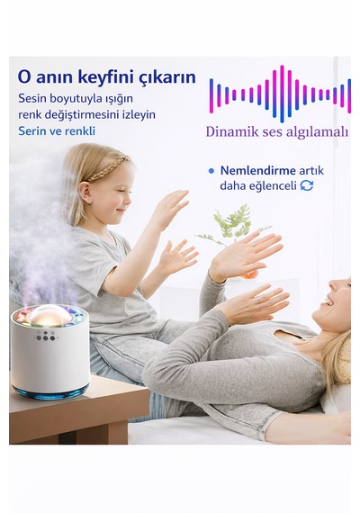 Dinamik Ses Algılamalı Led Işıklı Ultrasonik Nemlendirici 800 Ml