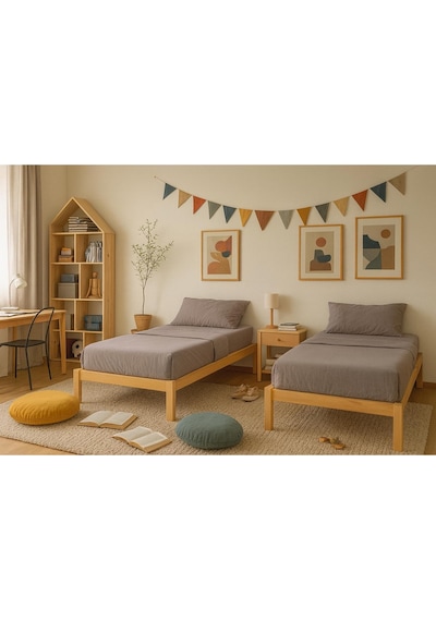 90cm X 200cm Masif Natural Ahşap Tek Kişilik Smart Karyola 90cmx200cm