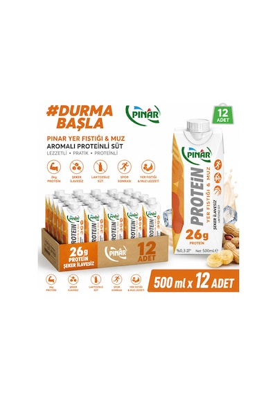 Laktozsuz Yer Fıstıklı & Muzlu Proteinli Süt 500 Ml X 12 Adet
