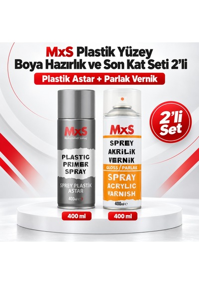 Mxs Plastik Yüzey Boya Hazırlık Ve Son Kat Seti 2 Li Plastik Astar + Parlak Vernik 400 Ml
