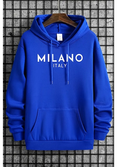 Milano Baskılı Oversize Sweatshirt Mavi