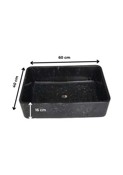 Mermer Desenli Tezgah Üstü Çiftlik Model Taş Lavabo 60 X 40 Cm Siyah