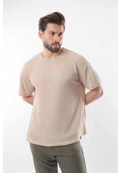Madmext Bej Bisiklet Yaka Erkek T-shirt E7127 Bej