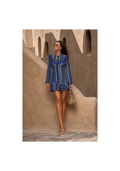 Store Bisiklet Volanlı Yaka Elbise Kollu Uzun Çok Renkli - 935915938 Çok Renkli