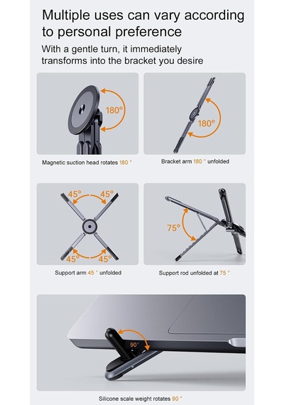 Çok Amaçlı Taşınabilir Manyetik Stand, Akıllı Telefonlar, Ped, Dizüstü Bilgisayar, Alüminyum Alaşımlı Malzeme, Seyahat İçin Uygun, Resmi Çalışma Ve Boş Zaman Ve Ev Eğlencesi E05-gri