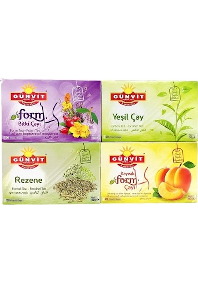 Günvit Form + Kayısılı Form + Rezene + Yeşil Bardak Poşet Çay 4 x 20'li