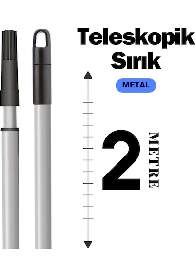 Teleskopik Uzatmalı 2 M - Metal Sırık - Fırça / Ayarlanabilir Uzatmalı Sap - 2 Metre - Metal