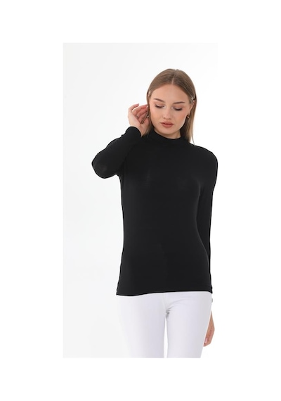 Kadın Modal Dik Yaka Slim Fit Tişört-siyah-siyah Siyah Kadın Modal Dik Yaka Slim Fit Tişört-siyah-siyah Siyah