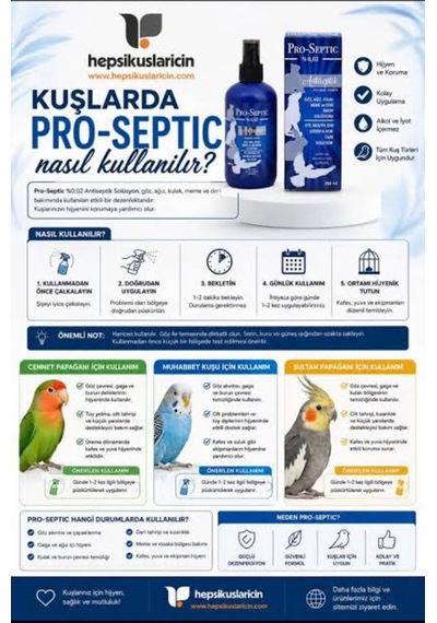 Pro-septic 250ml Doğal Antiseptik Doğal Hayvan Temizleme Yara Göz Kulak Silme Kedi Köpek Kuş Sağlığı Zararsız Sprey