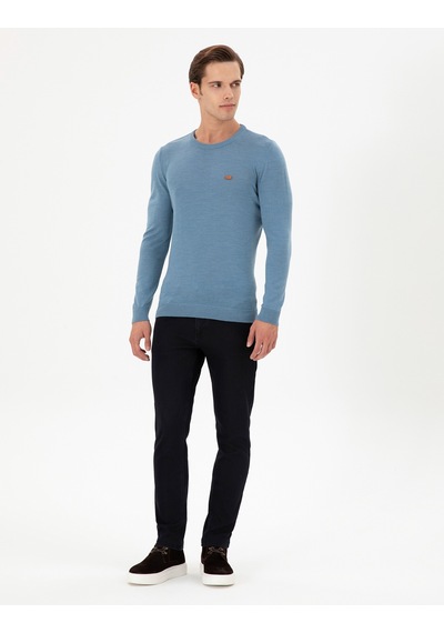 U.S. Polo Assn. Erkek Slim Fit Bisiklet Yaka Mavi Kazak 50297040-VR251