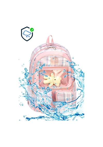 Lilymoon Ekose Ayıcık İlkokul Sırt Çantası Ergonomik Açık Pembe
