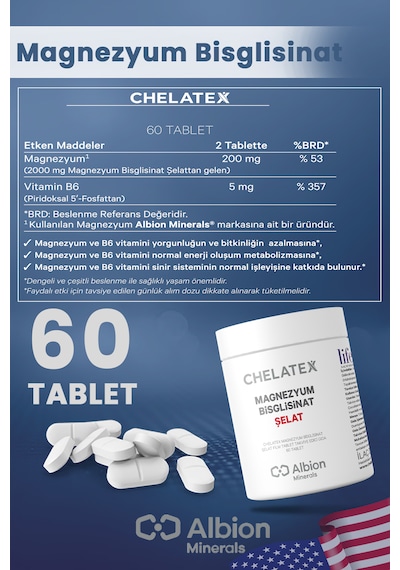 Chelatex Magnezyum Bisglisinat Şelat 60 Tablet