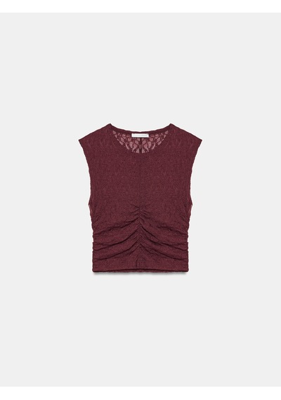 Dilvin 32492 Büzgülü Dantel Top-bordo