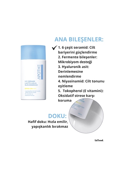 Apothe Uv Cera6x Lacto Aqua Sun Ess. Spf50+/pa+++ 50 Ml Nemlendirici Güneş Kremi Özü
