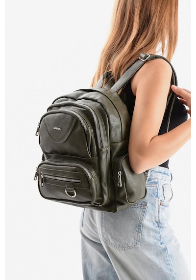 Baginn Suni Deri Kadın Sırt Çantası 38 28 Cm Mega Bag Günlük Kullanıma Uygun Çok Cepli İçi Astarlı Yeşil