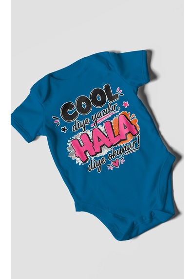Morivokids Cool Diye Yazılır Hala Diye Okunur Kısa Kollu Bebek Body %100 Pamuk Koyu Mavi