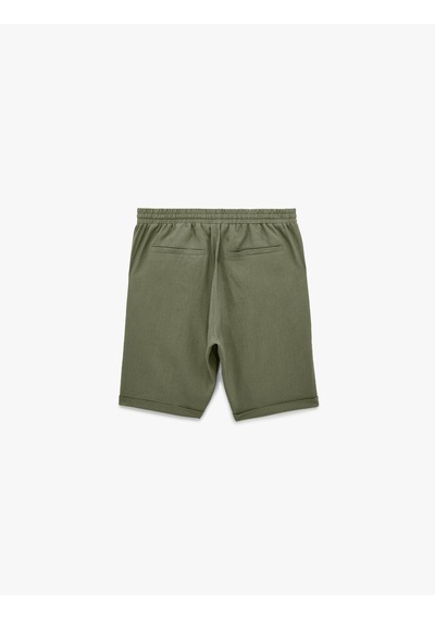 Koton Regular Fit Cepli Bermuda Viskon Keten Karışımlı Beli Bağcıklı Şort Haki 6sam40027hw