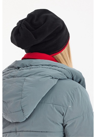 Butikgiz Kadın Dış Kısım Polar, İç Kısım Kaşkorse Pamuklu, Çift Renk, Çift Kat, Katlanabilir Bere Boyunluk Set Siyah-kırmızı