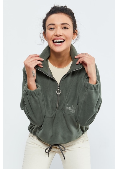 Tommy Life Çağla Yarım Fermuar Etek Ucu Büzgülü Kadın Polar Oversize Sweatshirt - 97171 Çağla