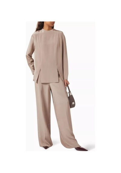 12storeez Relaxed Fit Mulberry Ipek Pantolon, Lastikli Bel İle Lüks Ve Konforlu Stil Bej