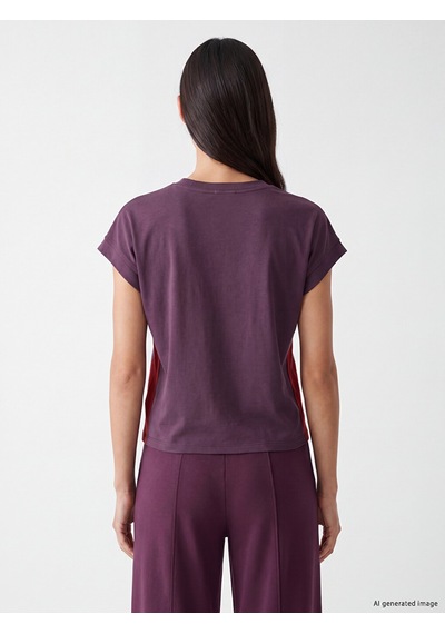 Lcw Everyday Mürdüm Şerit Detaylı Soft Touch Oversize Kadın Tişört