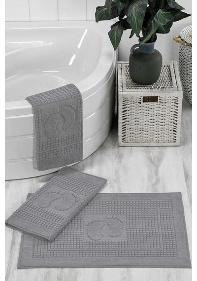 3 Lü Banyo Ayak Havlusu %100 Pamuklu 50x70 Cm Açık Gri - Seçenek: 19