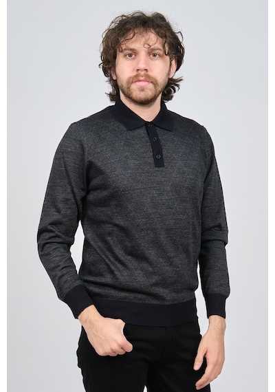 Pave Erkek Polo Yaka Desenli Yün Kazak 4537094 Lacivert Lacivert