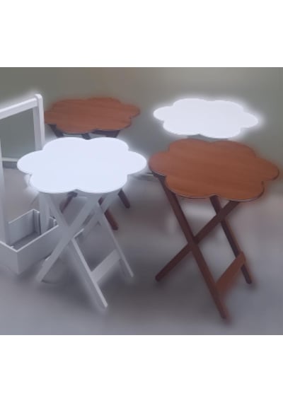 Çanta Zigon Sehpa Papatya Dörtlü Model Ahşap Mdf Ceviz Ve Beyaz Renk Uyumu El Yapımı