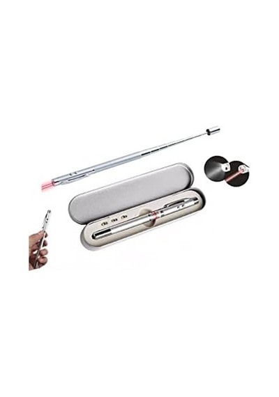 Metal Kutulu Kırmızı Lazerli, Led Işıklı Mıknatıslı Pointer Kalemi İşaretçi Uzayabilen Sunum Çubuğu Teleskopik Metal Tükenmez Kalem Prs-1521g