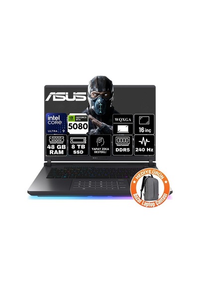 Asus Rog Strix G16 G614FRS5112P383 R9-9955HX RTX 5070 Tİ 12 GB 8 GB 1 TB SSD 16" W11P QHD+  Dizüstü Bilgisayar