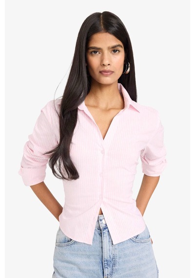 Defacto Fitted Çizgili Bengalin Gömlek D4013AX26SP Pembe