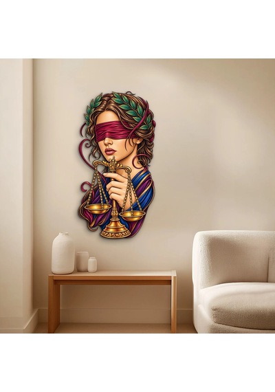 Gözleri Bağlı Adalet Tanrıçası - Metal Tablo - Dec0231 42 X 80 Cm Çok Renkli