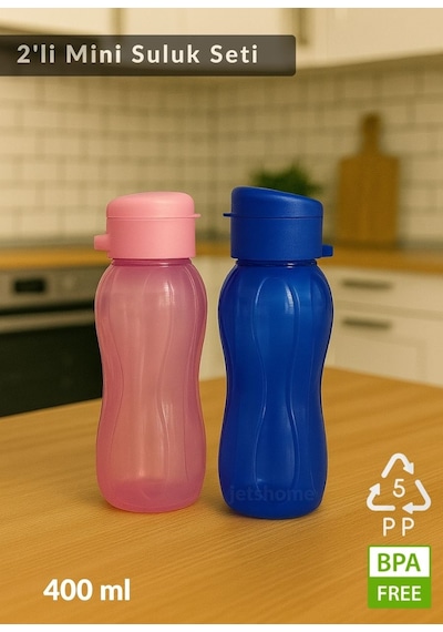 2'li Set Bpa Free 400 Ml Su Şişesi Pp-5 Minik Okul Suluğu Mavi - Pembe
