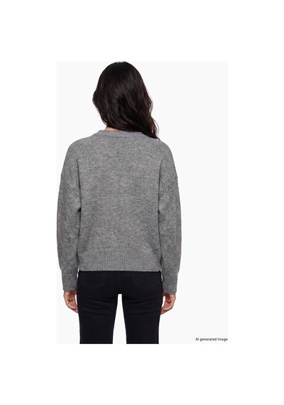 Lcw Vision Gri V Yaka Oversize Kadın Triko Kazak