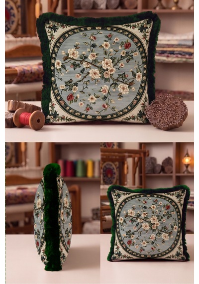 Çiçek Tasarımlı Şato Saçaklı Yastık Kılıfı - Vintage Bahar Country Gri Yeşil Püsküllü Kırlent Kılıfı Sessiz Kanyon Serenat Çiçek Tasarımlı Şato Saçaklı Yastık Kılıfı - Vintage Bahar Country Gri Yeşil Püsküllü Kırlent Kılıfı Sessiz Kanyon Serenat