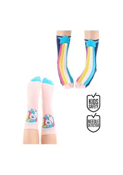 Denokids Kız Çocuk Unicorn ve Yıldız Desenli Pamuklu Pembe 2'li Paket Çorap 2-9 Yaş