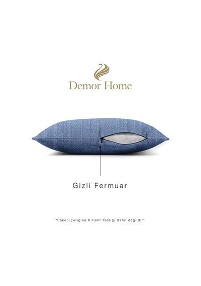 Br Demor Home Keten Dokulu İndigo Rengi Kırlent Yastık Kılıfı