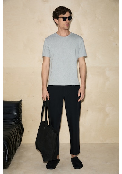 Grımelange Axıon Erkek %100 Organik Pamuklu Yuvarlak Yakalı Regular Fit Grimelanj T-shirt Gri Melanj