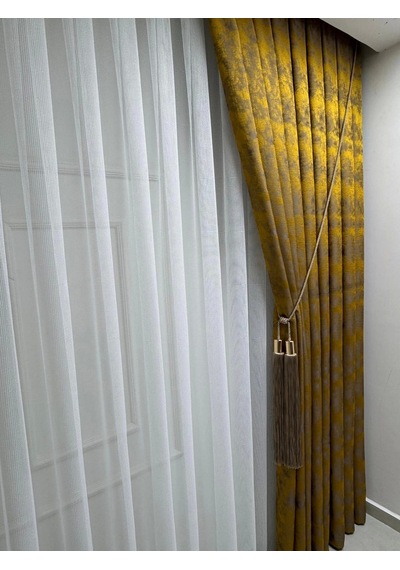 Nivemeshome İstanbul Hardal 1/3 Sık Pileli Fon Perde Apm Hardal