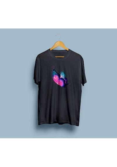 Oversize Kelebek Tasarım Unisex T-shirt Siyah