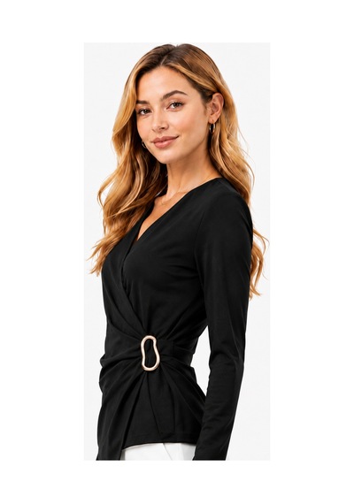 Hnf Giyim Kruvaze Tokalı Bluz Siyah
