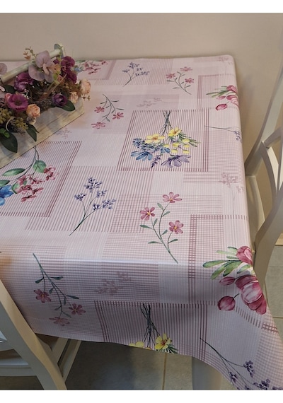 Elyaflı Pvc Muşamba - Desenli Silinebilir Masa Örtüsü Gri Fnt1240 Pembe