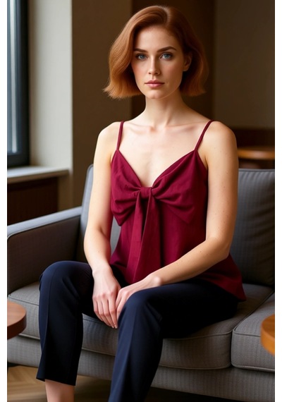 Ersefa Fitted Kalıp Keten Görünümlü Kolsuz Bluz %100 Polyester Günlük Ku Koyu Kırmızı