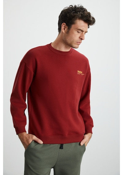 Grimelange Ernest Erkek Yumuşacık Içi Polarlı Baskı Detaylı Organik Pamuk Oversize Bordo Sweatshirt